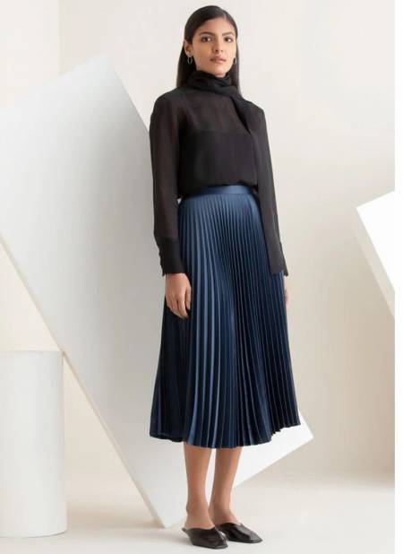 Navy Blue Colour Divya Nayka Solid Soft Satin Fancy Skirt Collection DF-NYKAA-12